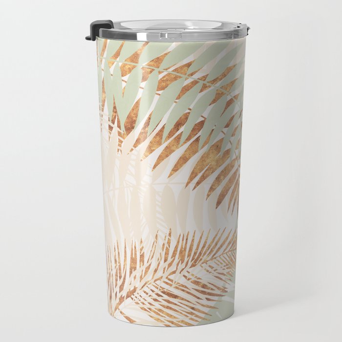 My blush and copper abstract Aloha Tropical Jungle Palm Garden Travel Mug Gallery Image 3