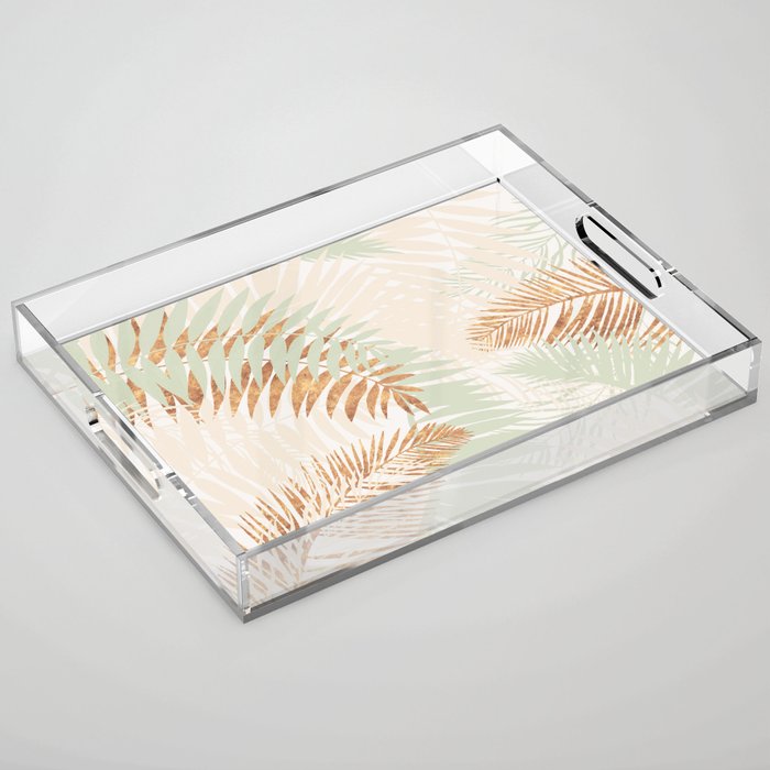 My blush and copper abstract Aloha Tropical Jungle Palm Garden Acrylic Tray Gallery Image 1