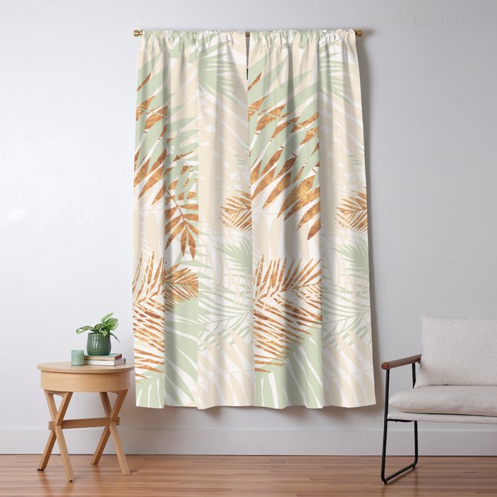 My blush and copper abstract Aloha Tropical Jungle Palm Garden Window Curtain Gallery Image 5