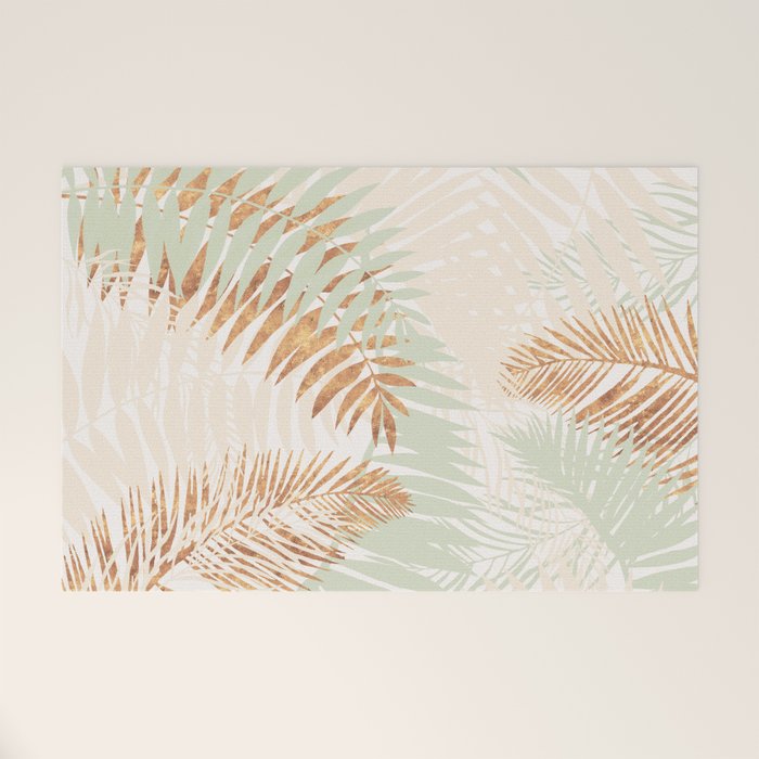 My blush and copper abstract Aloha Tropical Jungle Palm Garden Welcome Mat Gallery Image 1