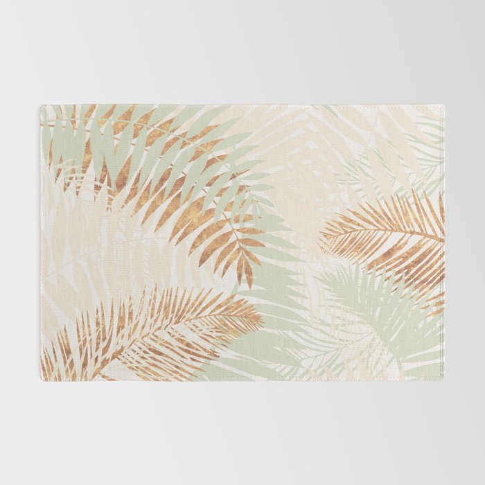 My blush and copper abstract Aloha Tropical Jungle Palm Garden Rug Gallery Image 2