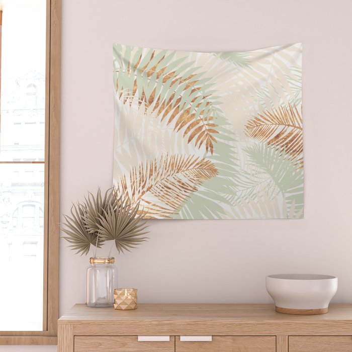 My blush and copper abstract Aloha Tropical Jungle Palm Garden Wall Tapestry Gallery Image 2
