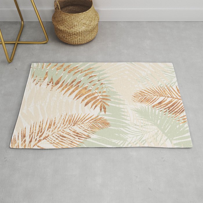 My blush and copper abstract Aloha Tropical Jungle Palm Garden Rug Gallery Image 1