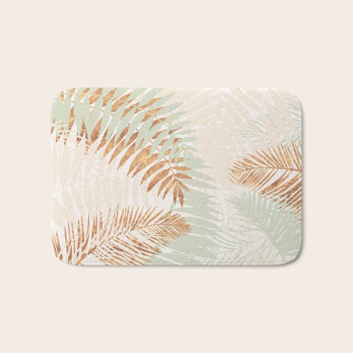 My blush and copper abstract Aloha Tropical Jungle Palm Garden Bath Mat Gallery Image 1