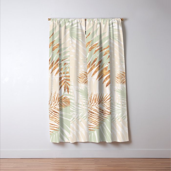 My blush and copper abstract Aloha Tropical Jungle Palm Garden Window Curtain Gallery Image 3