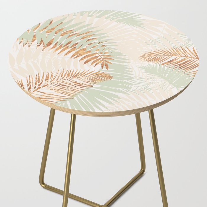 My blush and copper abstract Aloha Tropical Jungle Palm Garden Side Table Gallery Image 2