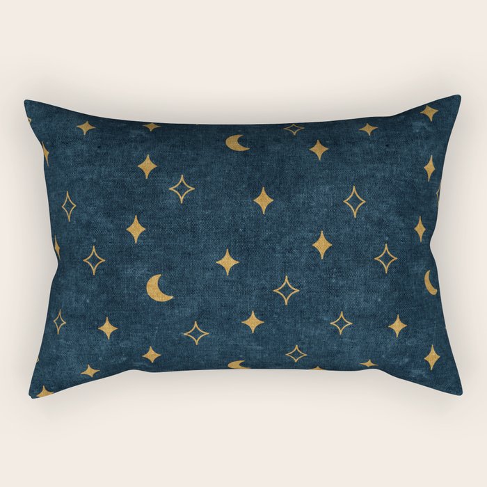 moon and stars - dark blue Rectangular Pillow Gallery Image 1