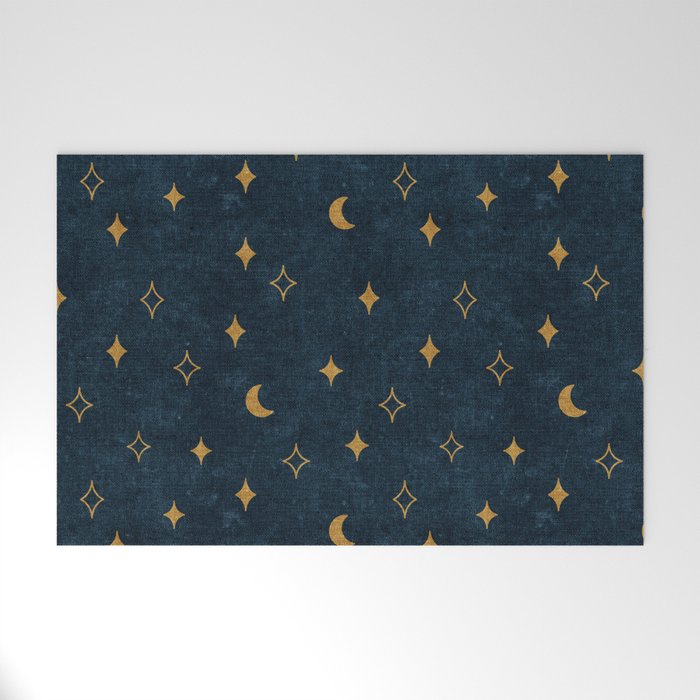 moon and stars - dark blue Welcome Mat Gallery Image 1