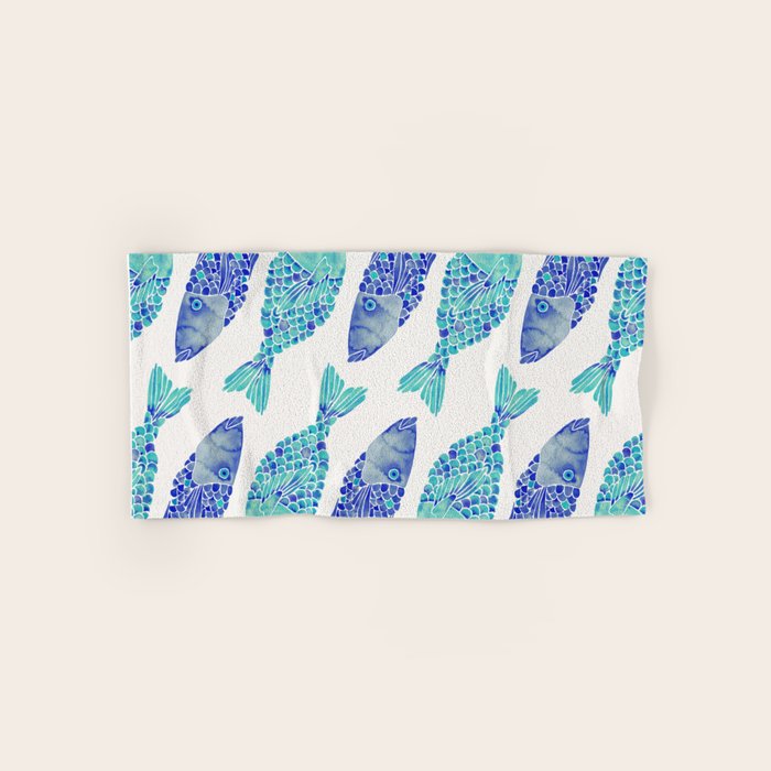Indonesian Fish Duo - Navy & Turquoise Palette Bath Towel Gallery Image 1