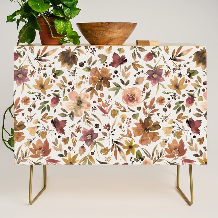 Harvest 2025 Artistic Autumn Floral Leaves Brown Credenza Gallery Image 1