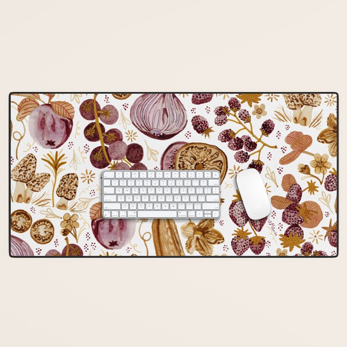 Garden Vegetables & Fresh Fruit in Ochre & Burgundy Desk Mat Gallery Image 1
