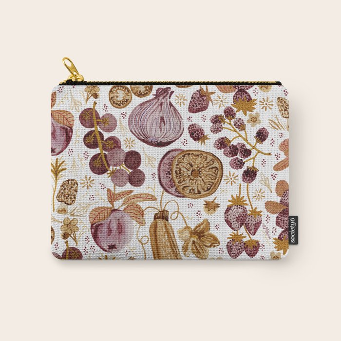Garden Vegetables & Fresh Fruit in Ochre & Burgundy Carry All Pouch Gallery Image 1