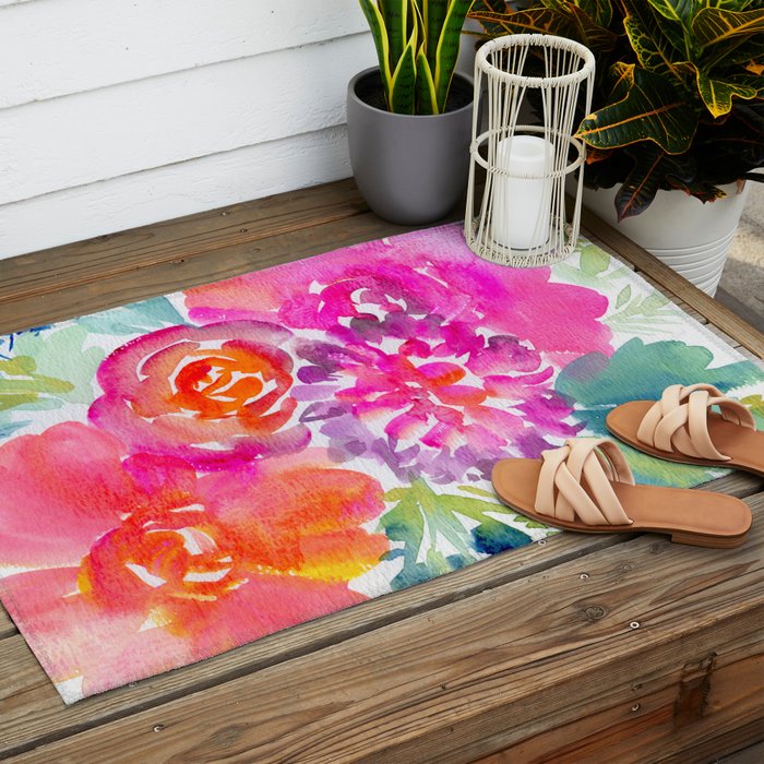 preppy flowers N.o 4 Outdoor Rug Gallery Image 2