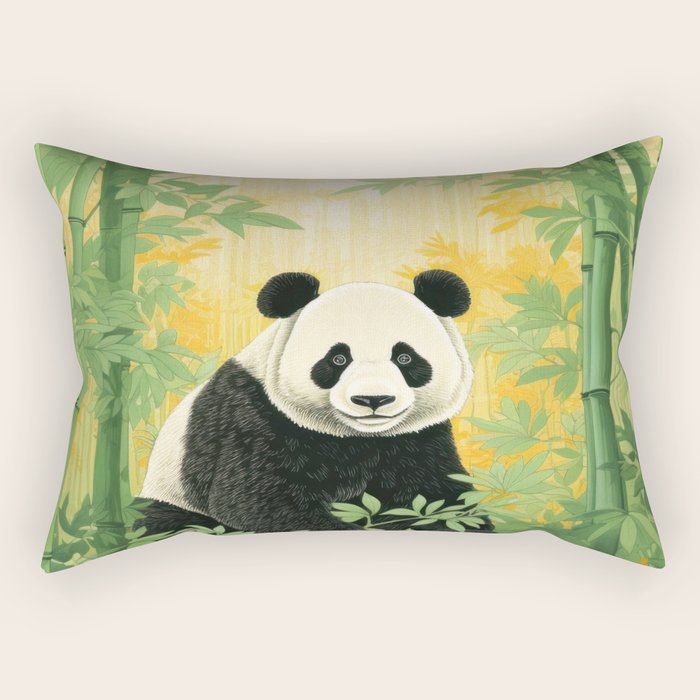 Smiling Panda Among Bamboo Rectangular Pillow Gallery Image 1