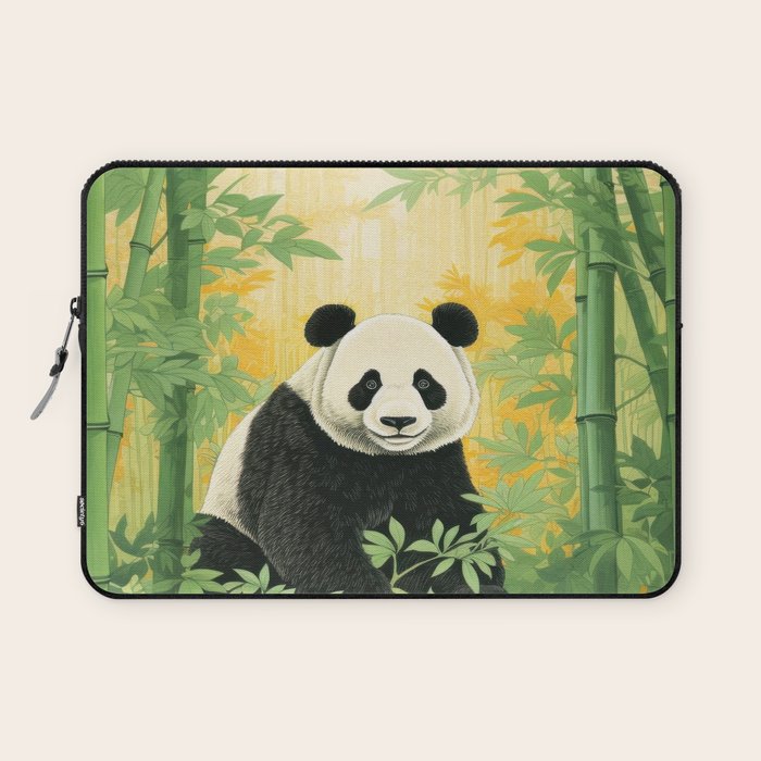 Smiling Panda Among Bamboo Laptop Sleeve Gallery Image 1