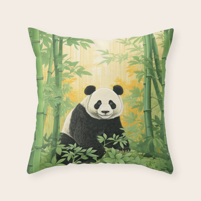 Smiling Panda Among Bamboo Throw Pillow Gallery Image 6