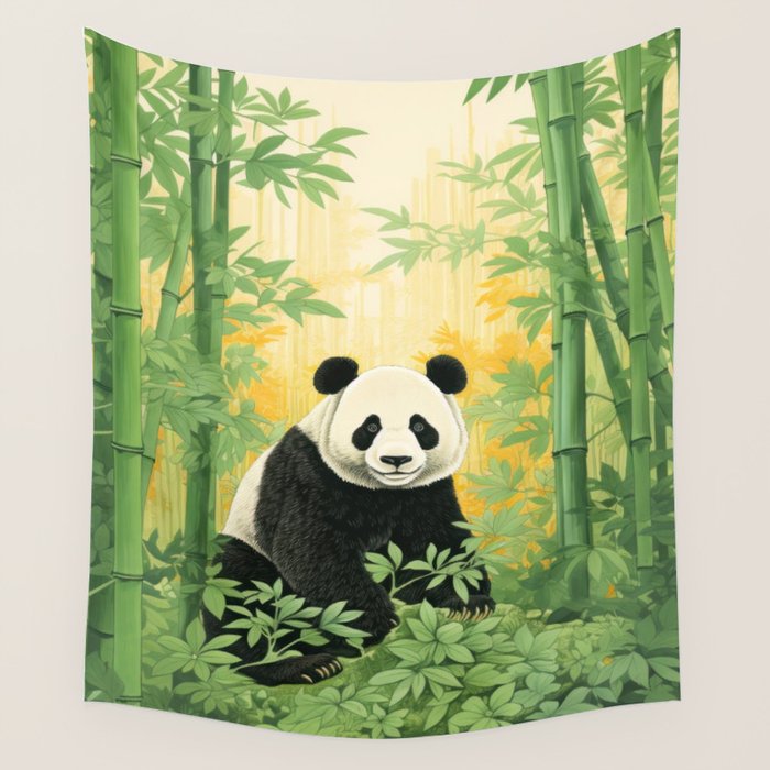 Smiling Panda Among Bamboo Wall Tapestry Gallery Image 4