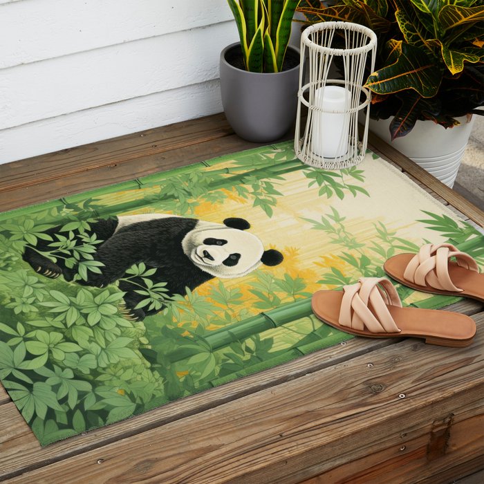 Smiling Panda Among Bamboo Outdoor Rug Gallery Image 2