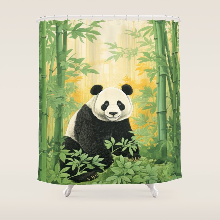 Smiling Panda Among Bamboo Shower Curtain Gallery Image 1