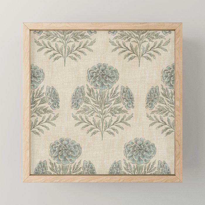 Marigold - sage and dusty blue on linen Mini Art Print Gallery Image 1