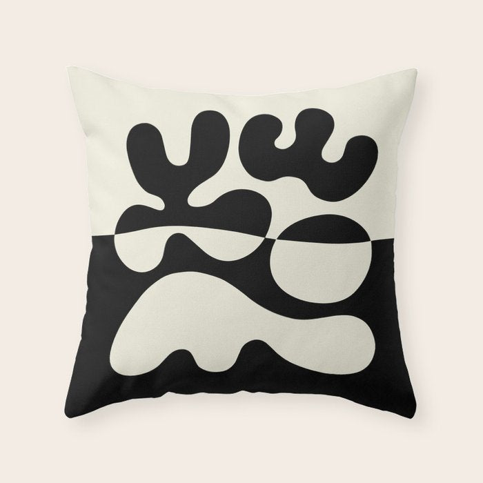 Mid Century Modern Organic Abstraction 235 Black and Ivory White Throw Pillow Gallery Image 1