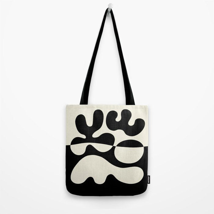 Mid Century Modern Organic Abstraction 235 Black and Ivory White Tote Bag Gallery Image 2
