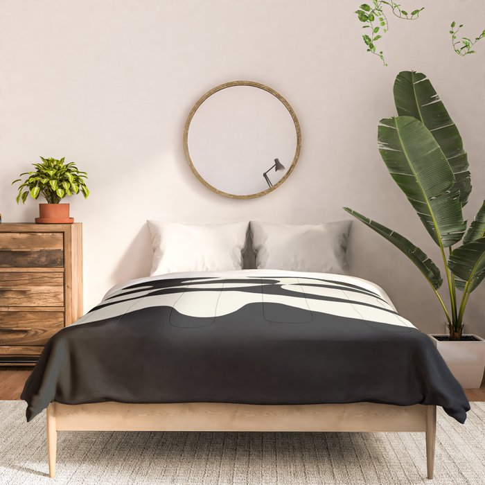 Mid Century Modern Organic Abstraction 235 Black and Ivory White Comforter Gallery Image 3