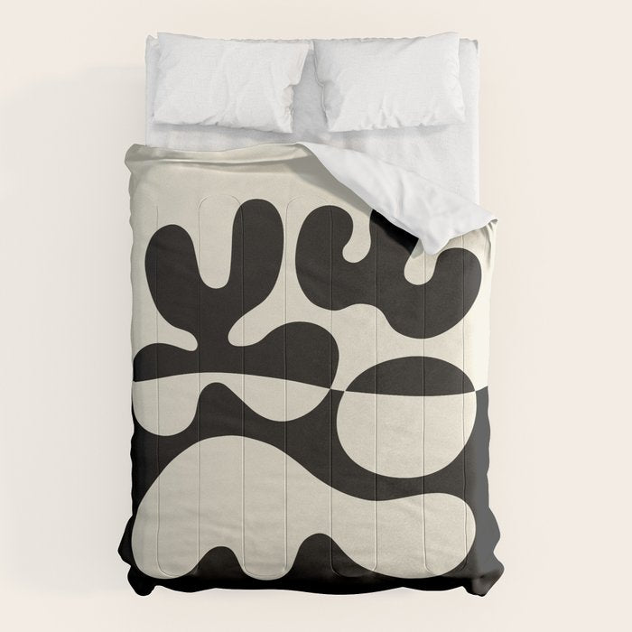 Mid Century Modern Organic Abstraction 235 Black and Ivory White Comforter Gallery Image 1