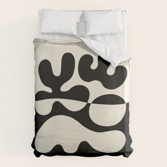 Mid Century Modern Organic Abstraction 235 Black and Ivory White Duvet Cover Gallery Image 6