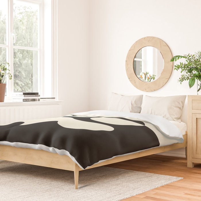 Mid Century Modern Organic Abstraction 235 Black and Ivory White Duvet Cover Gallery Image 2