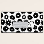 Black and white retro flower art pattern Desk Mat Gallery Image 1