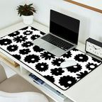 Black and white retro flower art pattern Desk Mat Gallery Image 2