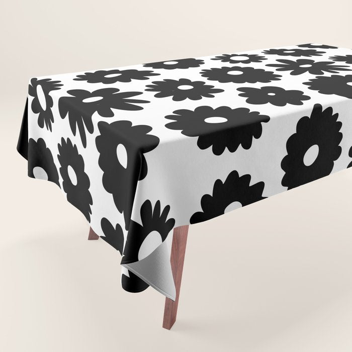 Black and white retro flower art pattern Tablecloth Gallery Image 1