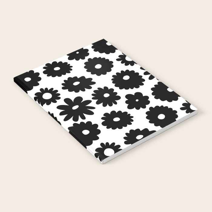 Black and white retro flower art pattern Notebook Gallery Image 1