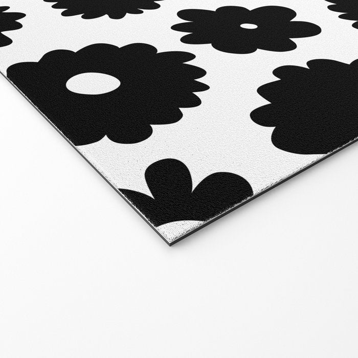 Black and white retro flower art pattern Welcome Mat Gallery Image 2