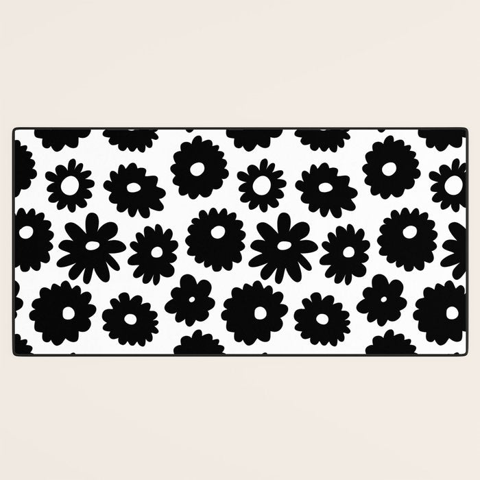 Black and white retro flower art pattern Desk Mat Gallery Image 3