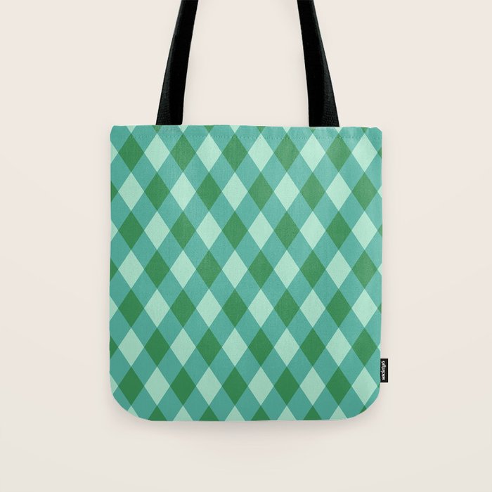 Christmas Diamond Plaid Green Pattern Tote Bag Gallery Image 1
