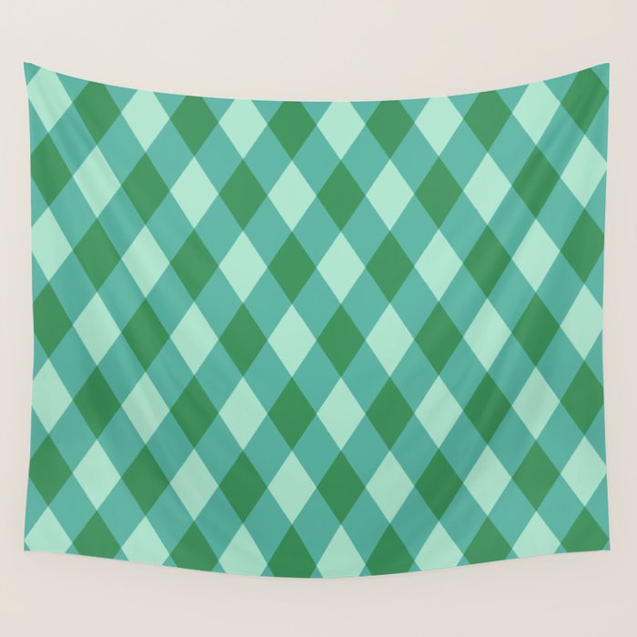 Christmas Diamond Plaid Green Pattern Wall Tapestry Gallery Image 1