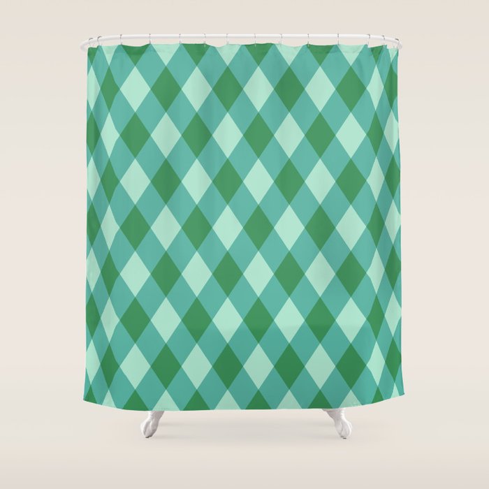 Christmas Diamond Plaid Green Pattern Shower Curtain Gallery Image 1