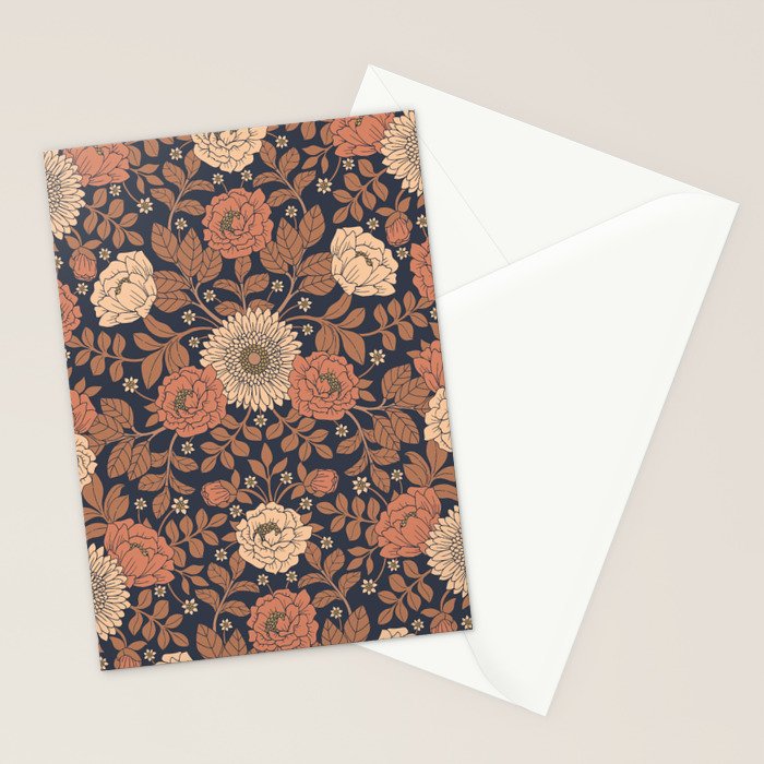 Peach, Dusty Rose, Mauve & Blue-Gray Floral Pattern Stationery Card Gallery Image 2