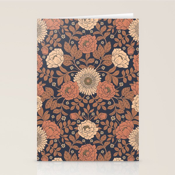 Peach, Dusty Rose, Mauve & Blue-Gray Floral Pattern Stationery Card Gallery Image 2