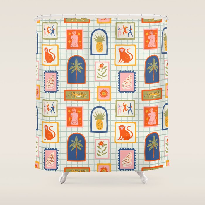 Vintage tropical summer patchwork art pattern Shower Curtain Gallery Image 1