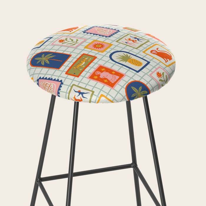 Vintage tropical summer patchwork art pattern Stool Gallery Image 2