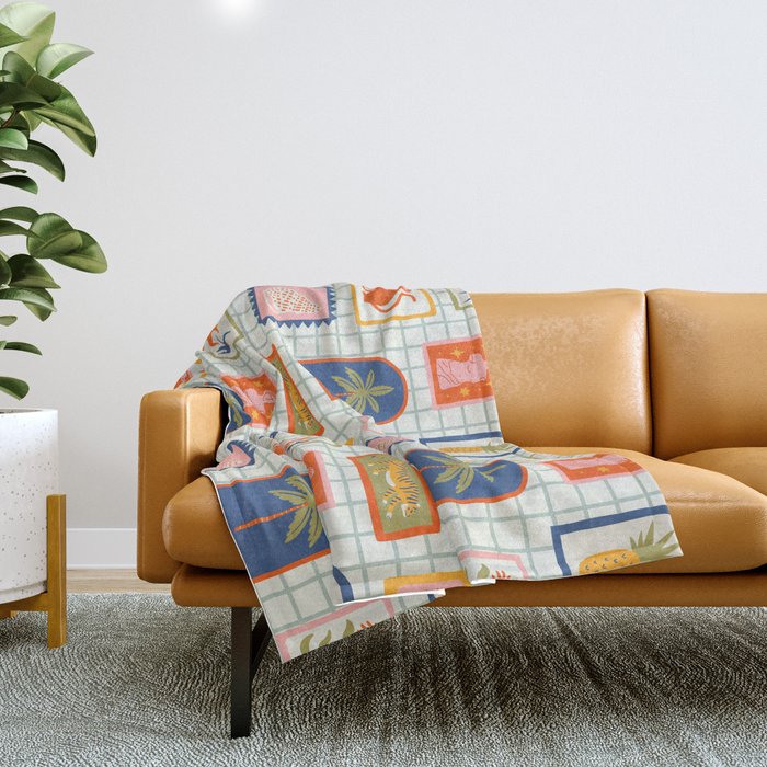 Vintage tropical summer patchwork art pattern Throw Blanket Gallery Image 1