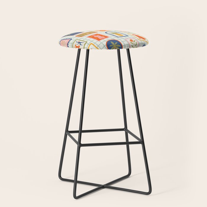 Vintage tropical summer patchwork art pattern Stool Gallery Image 1