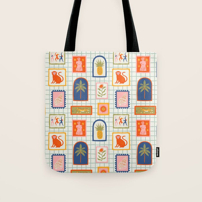 Vintage tropical summer patchwork art pattern Tote Bag Gallery Image 1