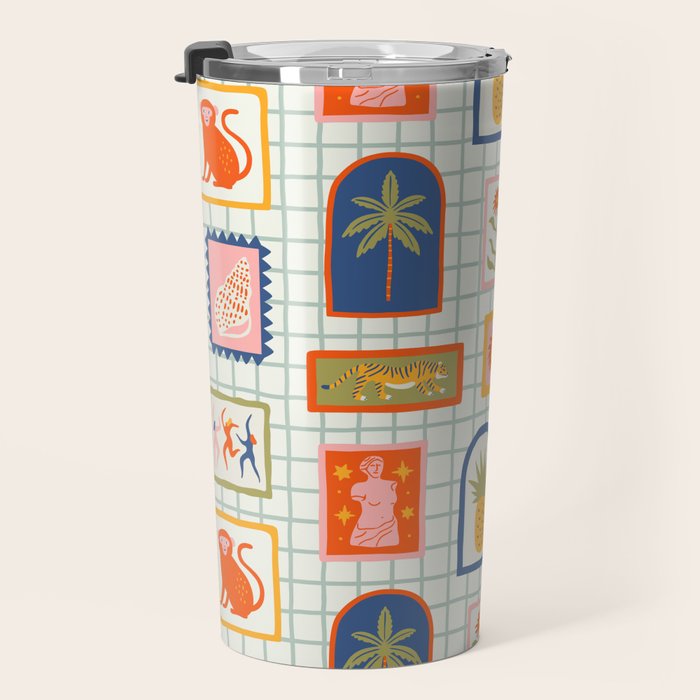 Vintage tropical summer patchwork art pattern Travel Mug Gallery Image 3