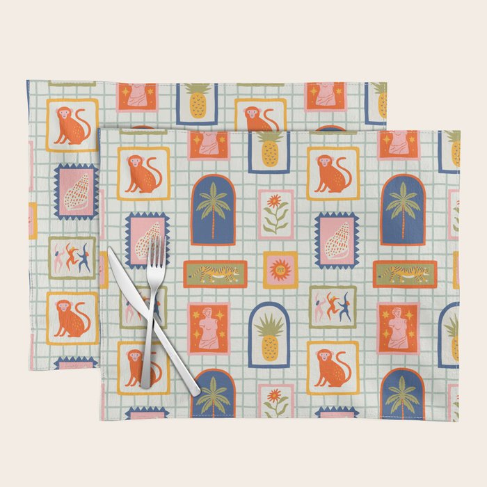 Vintage tropical summer patchwork art pattern Placemat Gallery Image 1