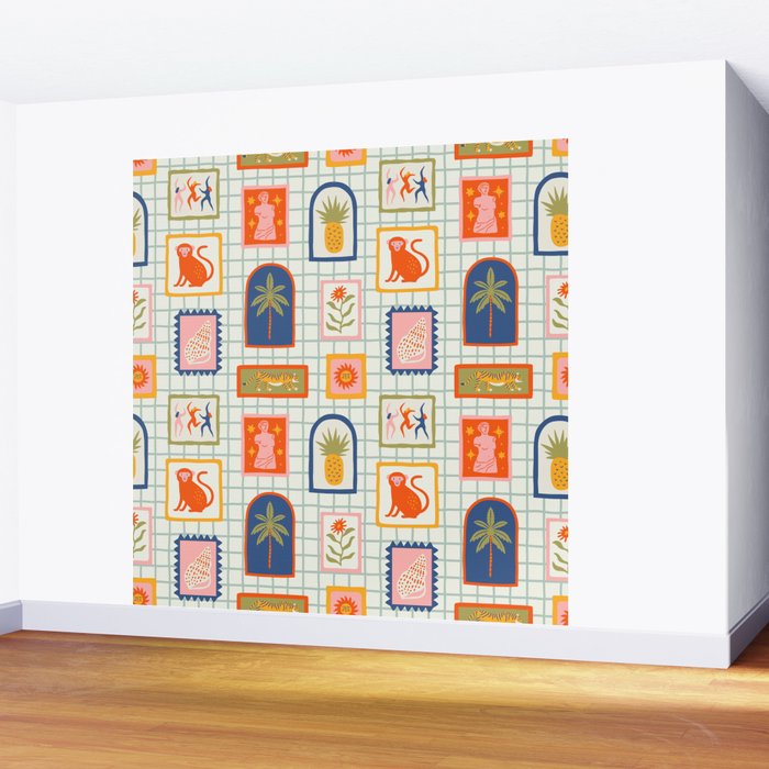 Vintage tropical summer patchwork art pattern Wall Mural Gallery Image 2
