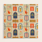 Vintage tropical summer patchwork art pattern Wood Wall Art Gallery Image 1